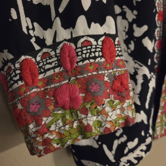 CHOICES Boho Artsy Abstract Cotton Embroidered Open Front Cardigan Women's SZ XL - Picture 6 of 14